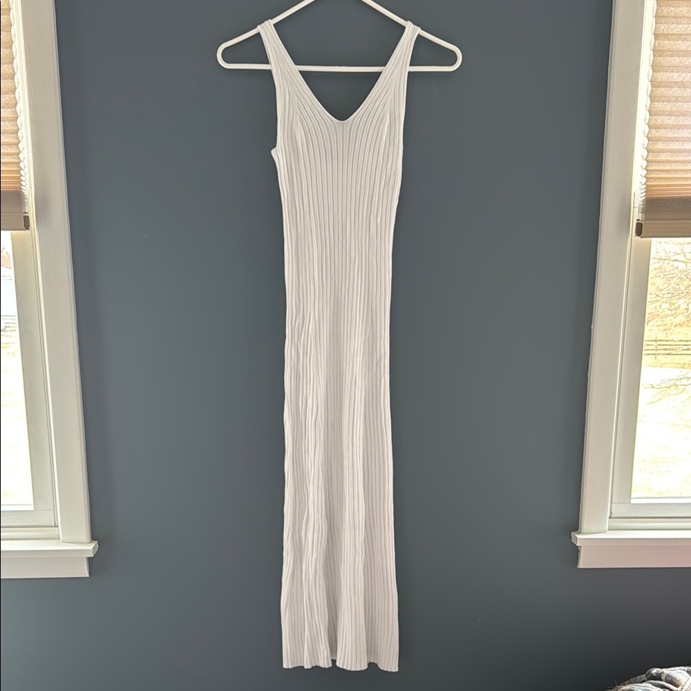 White Ribbed Knit Dress